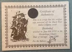 Shipwreck Coin Recovered From Bredenhof - Sank 1753 - Copper Duit 1752 - Picture 1 of 8