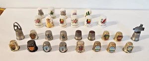 Lot of 28 Vintage Thimbles: 11 Painted Porcelain and 17 Pewter or other Metals - Picture 1 of 9
