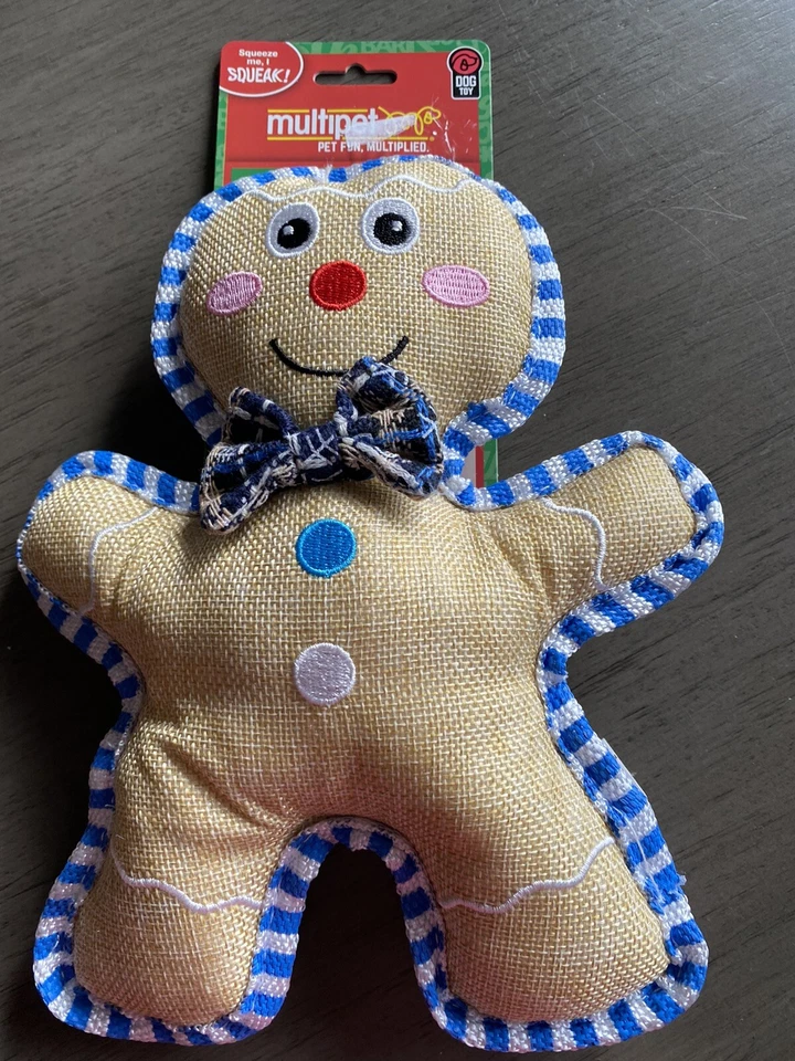 Multipet CHRISTMAS Blue "GINGERBREAD MAN"  SQUEEKER TOY Puppy/Dog NWT - Image 1 of 1
