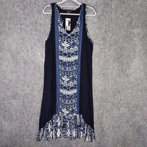 Karen Kane Dress XL Sleeveless Navy Boho Lagenlook Crepe Festival Lightweight - Picture 1 of 11