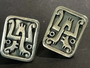 Vintage Pedro Castillo signierte Taxco Mexiko abstrakte Silber Ohrringe Clip On - Bild 1 von 6