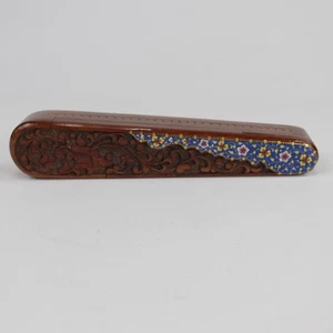 Uzbekistan Hand-Carved Walnut 9" Oblong Puzzle Box with Painted Flowers - Picture 1 of 11
