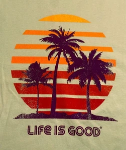 Neu mit Etikett LIFE IS GOOD Crusher-Lite 70er Retro PALMEN SONNENUNTERGANG limettenfarbenes Herren-T-Shirt XXL $ 30 - Bild 1 von 3