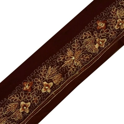 Vintage Saree Border Indian Craft Trim Embroidered Coffee Sewing Ribbon Lace Foto 1 de 4