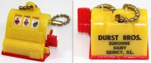 Vintage Durst Bros Sunshine Dairy Slot Machine Keychain ~ Quincy ILL Advertising - Picture 1 of 5