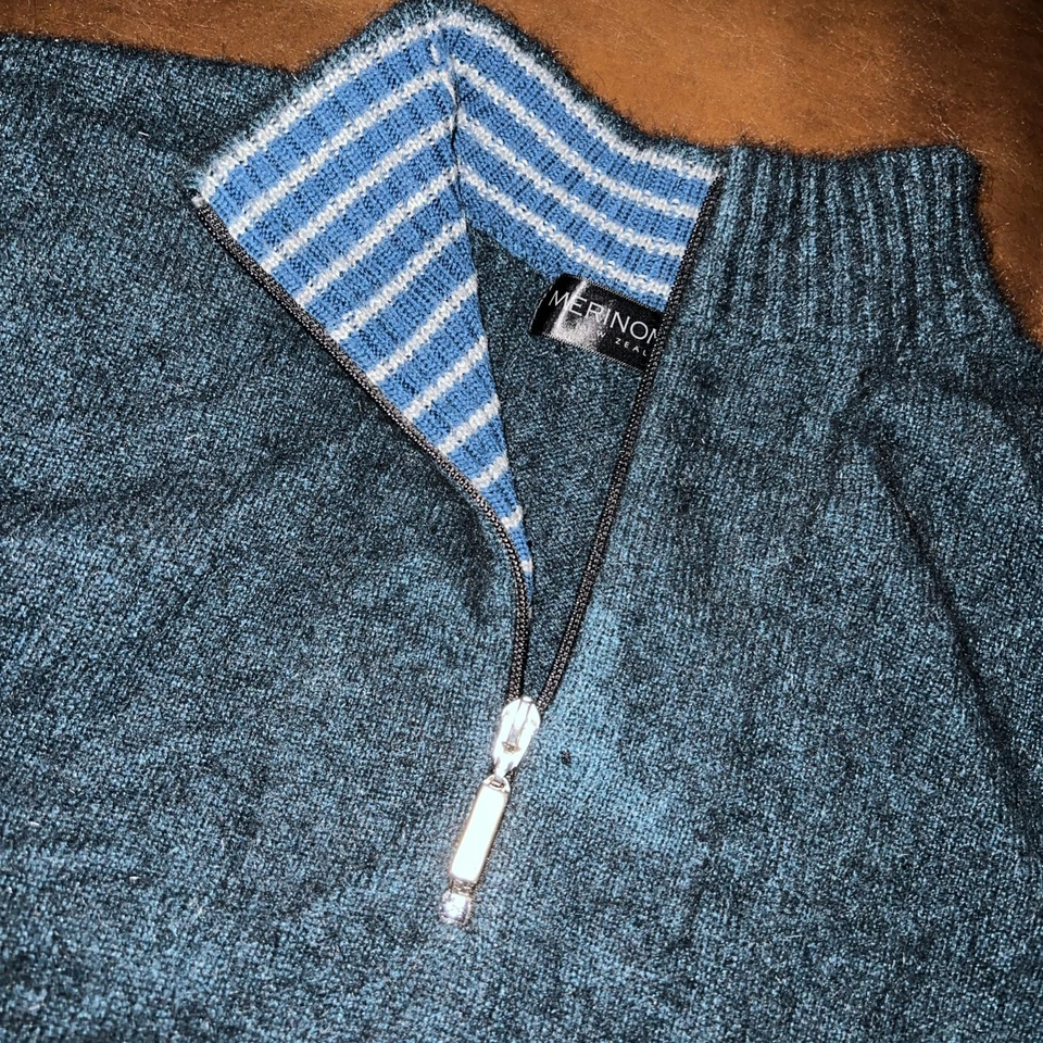 MERINOMINK Made In New Zealand POSSUM FUR & MERINO WOOL Teal Blue Sweater L Zip - Image 1 of 4