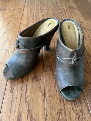 Sapatos VINTAGE SCHULER SONS PEEP TOE PLATAFORMA MULES SLIDES marrom COURO tamanho 10 B - Imagem 1 de 4