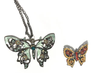 Vintage Modeschmuck Strass Schmetterling Konvolut 2 Broschen Anstecknadel Anhänger Emaille 3,2 - Bild 1 von 8