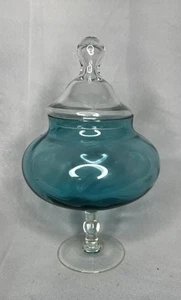 STUNNING! HTF! Empoli MCM Apothecary Jar Circus Tent Lid Cerulean Blue Green - Picture 1 of 8
