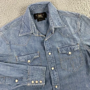 RRL Ralph Lauren Western Shirt XS-S Chambray Pearl Snap Denim Cowboy Country - Picture 1 of 13