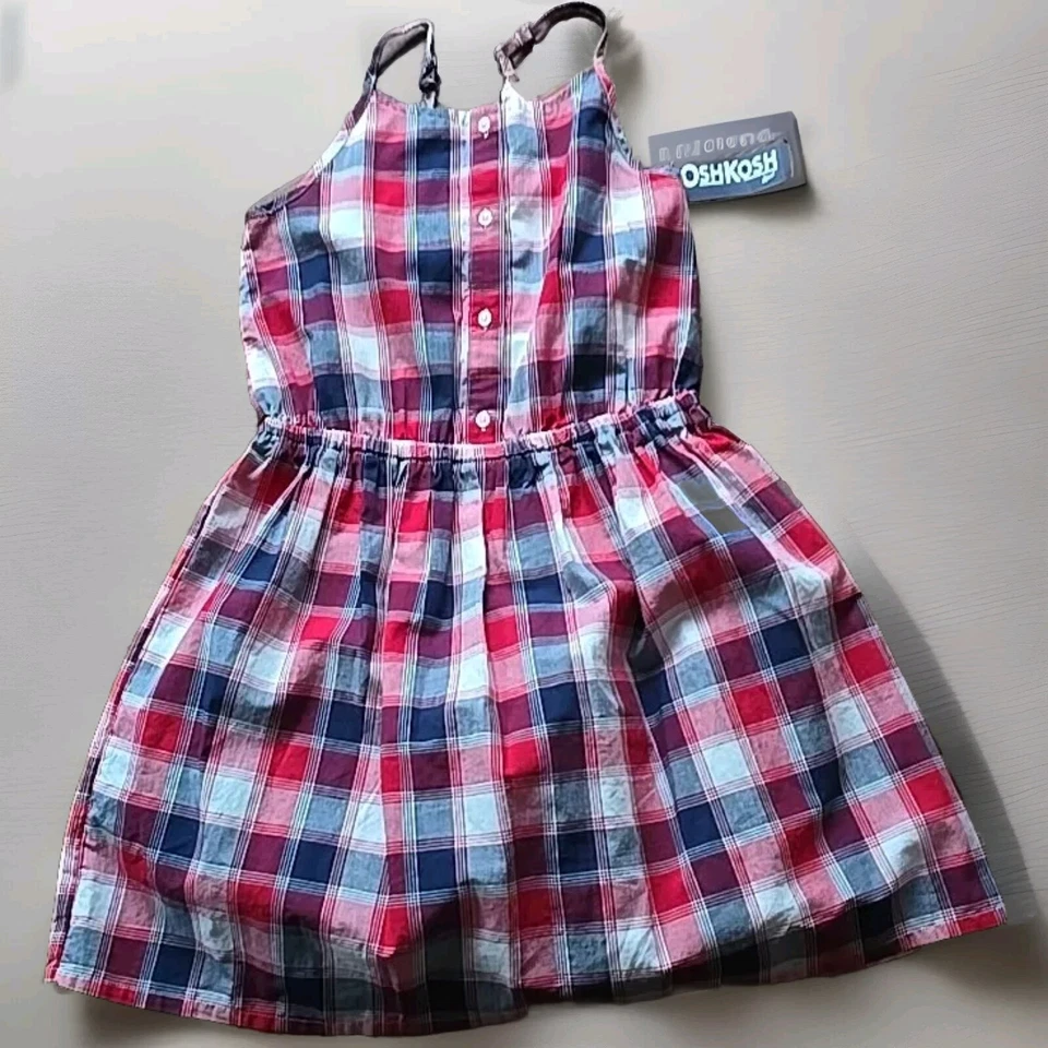 Osh Kosh ~ Girls' Size 12 ~ Red White Blue Plaid ~ Sleeveless ~ Cotton Sun Dress - Image 1 of 4