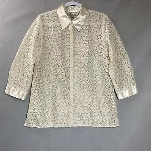 Alfred Dunner Top Shirt Womens Medium Cream Lace Sheer Coastal Romantic 90s Y2K - Picture 1 of 11