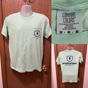 Comfort Colors T-Shirt Medium Pocket Double Sided Teal “Defender Outdoors” - Picture 1 of 15