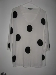 SUZANNEGRAE WHITE WITH LARGE BLACK POLKA DOTS 3/4 SLEEVE V-NECK JUMPER SIZE M - Picture 1 of 3