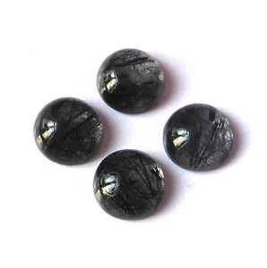 Natural Black Rutilated Quartz Cabochon 10X10 mm Round Cut Gemstone 4 Piece Lot - Picture 1 of 4
