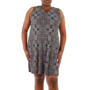 NEW ANNE KLEIN BLACK FLORAL FLARE CAREER DRESS SIZE 14 W WOMEN PLUS $98 - Picture 1 of 2