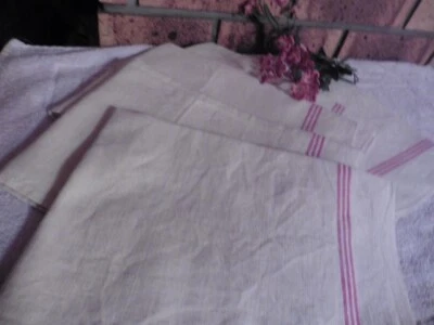 5 Anciens torchons pur lin liteaux rouge ourlets mains 78 x 56 cm - Photo 1/4