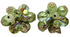 Preciosos Pendientes Vendome Vintage Clip/Tornillo Trasero Preciosos Cristales Verdes - Imagen 1 de 7