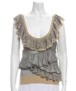 JUST CAVALLI SCOOP NECK RUFFLE TOP SZ S - Picture 1 of 3