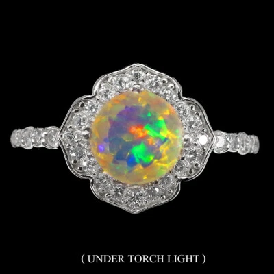 925 Sterling Silver Ring Round Fire Opal 7mm Simulated Cz Gemstone Jewelry 7 - Image 1 of 4