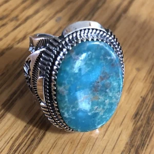 Turquoise Denetdale Ring High Gr Kingman Tq Sterling Silver Navajo sz 8.5 R0220 - Picture 1 of 8