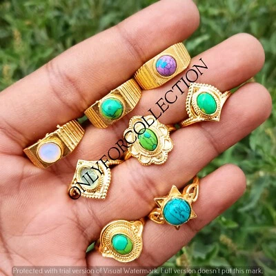 Lote de anillos bohemios de cuarzo rosa y mezcla de piedras preciosas chapadas en oro 925 al por mayor Foto 1 de 4