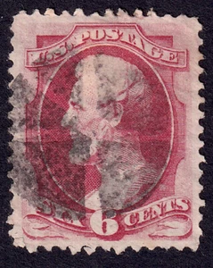 US Scott 148, 1870 Lincoln, 6c carmine, FINE USED *Fancy Cancel* - Picture 1 of 1