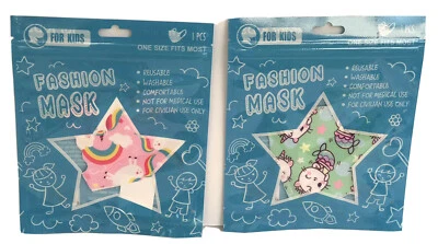2 Girls Unicorn Face Masks Kids Toddler Reusable Washable Breathable Protection - Image 1 of 4