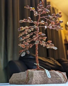 Amber Gemstones 9" T Copper Wire Bonsai Tree Petrified Wood From Colorado Statue - Picture 1 of 24