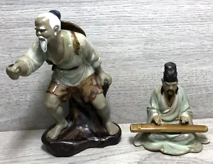 chinese mudman figure and mongal sitting figure glazed - Picture 1 of 15