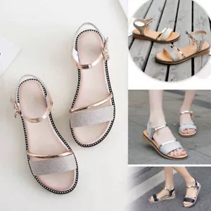 WOMEN'S Stylish Glitter Embellished Flat Sandals Girls Strap sandals Shoes NEW - Picture 1 of 25