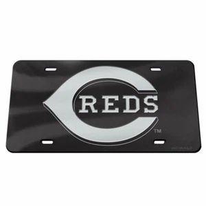 CINCINNATI REDS BLACK AND SILVER CRYSTAL MIRRORED CAR LICENSE PLATE MLB - Picture 1 of 1