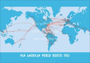 Pan American World Routes 1963 Estampado artístico A1 - mapa de ruta - póster de 84 x 59 cm - Imagen 1 de 3