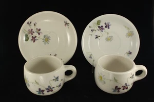 Pair of Syracuse Burlington Route Railroad Cup & Saucer Sets - Violets & Daisies - Picture 1 of 3