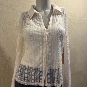 Blusa para mujer casi famosa talla pequeña grande blanca de encaje mangas largas NUEVA - Imagen 1 de 7