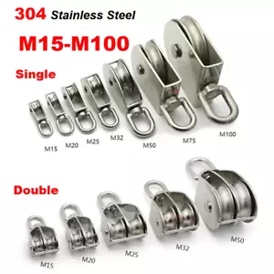 M15 - M100 Stainless Steel Pulley Rope Pully Lifting Wheel Swivel Block Marine - Picture 1 of 12