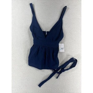 Nuevo con etiquetas Top Free People para mujer talla 2 azul Benji cuello en V peplum lazo cintura - Imagen 1 de 11