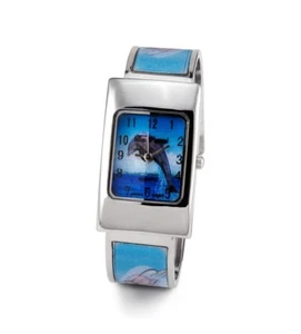 Damen blau holographisch Delfinarmreif Armbanduhr - d2973blu - Bild 1 von 2