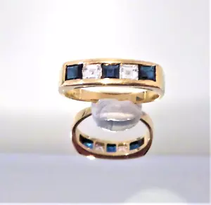 14K Yellow Gold Sapphire and Diamond French Cut Band 1.49TCW Size T1/2 - Picture 1 of 5