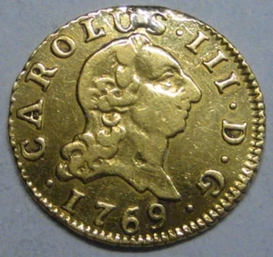 1769 MADRID 1/2 ESCUDO CHARLES III SPAIN GOLD DOUBLOON SPANISH COLONIAL ERA - Picture 1 of 3