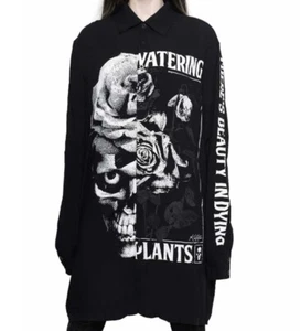 KILLSTAR BLOUSE SHIRT DEATH ROSE LONG OVERSIZED SIZE:M/L MINT CONDITION GOTHIC SKIRT UNISEX - Picture 1 of 13