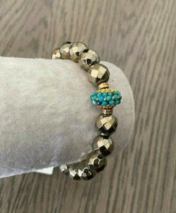 Neu Authentisch Chan Luu facettierter Pyrit Türkis Stretch Armband - Bild 1 von 5