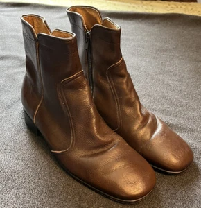Vintage Mens NUNN BUSH Ankle Zip Up Boots Brown Leather Size 8 E - Picture 1 of 8