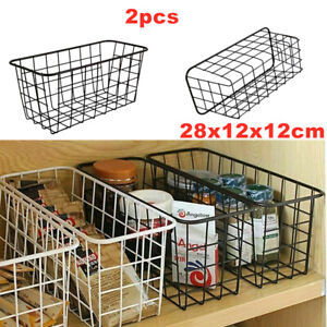 2 Iron Storage Basket Metal Wire Mesh Basketry Bathroom Kitchen Rectangular Tray