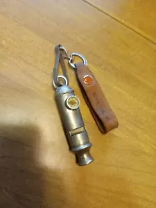Vintage Yuet Shing Silver Whistle Keychain Leather Strap Very Rare Htf Hong Kong - Picture 1 of 15