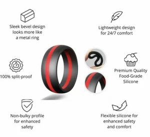 8mm Thin Red Line Fireman Cross Fit Mens Silicone Rubber Wedding Band Ring  - Picture 1 of 2