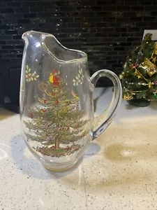 VINTAGE SPODE CHRISTMAS TREE PATTERN LARGE PITCHER CLEAR GLASS Nice CONT 10 1/2" - Picture 1 of 7