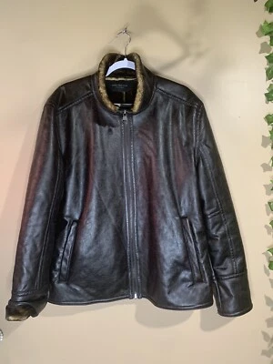 Marc New York Andrew Marc Brown Faux Leather/fur Lined Mens Jacket Size Large - Image 1 of 4