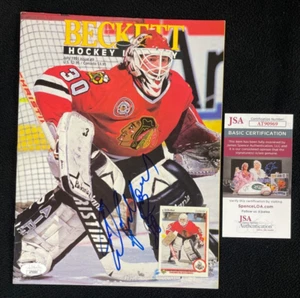 Revista Beckett de los Chicago Blackhawks firmada por Ed Belfour certificado de autenticidad JSA - Imagen 1 de 2