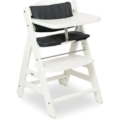 Hauck Hochstuhl Beta+ Holz, mitwachsend, ab 6 Monate Sitzkissen & Essbrett Weiß